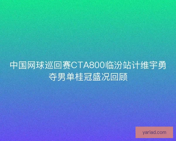 中国网球巡回赛CTA800临汾站计维宇勇夺男单桂冠盛况回顾